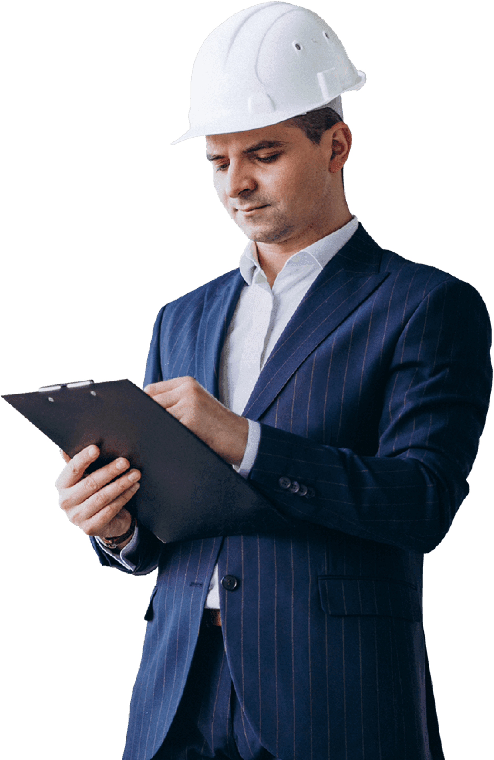 PGSCOM. Мужчина в каске заполняет форму, чтобы первым узнать о запуске сервиса